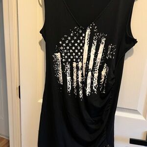 Elegant Black Sleeveless Dress with Flag Design